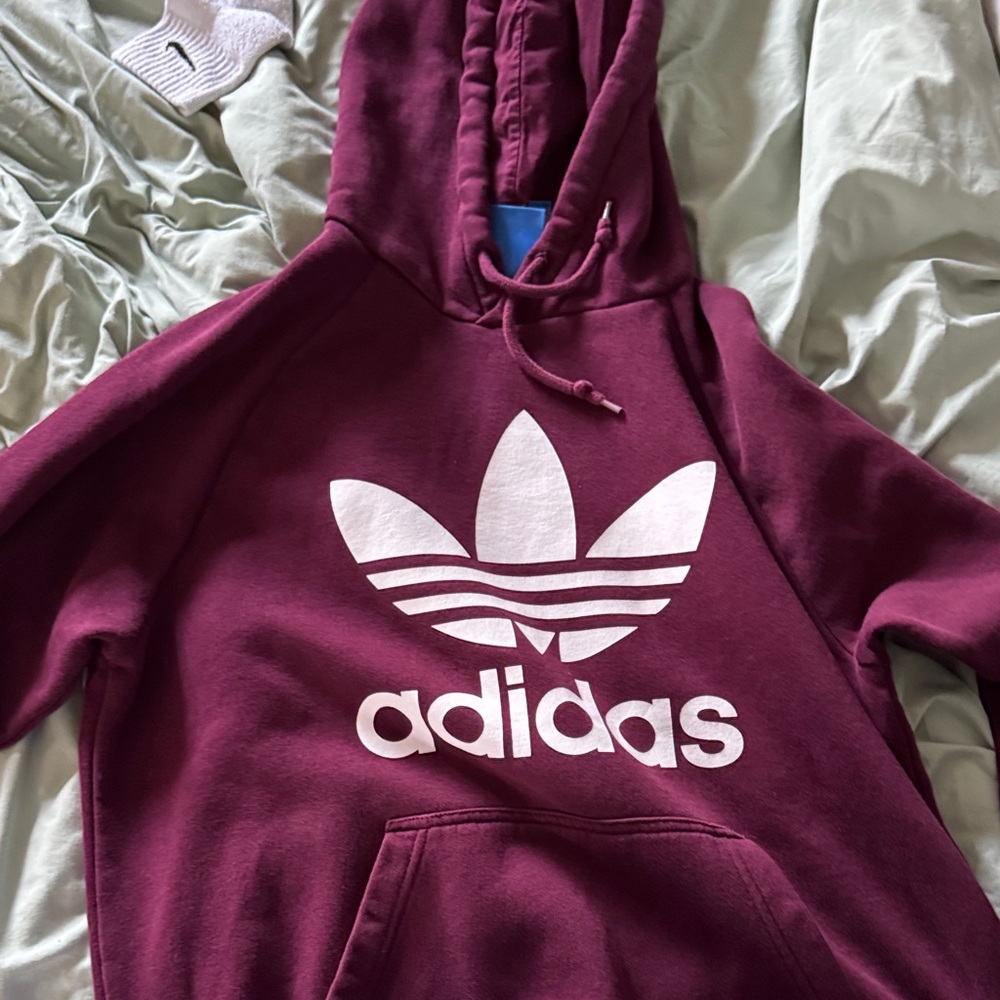 adidas Maroon Pullover Hoodie with White Trefoil